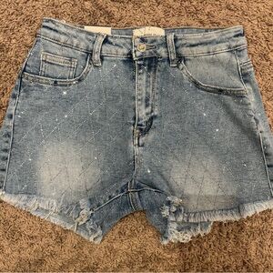 Denim High-Waisted Studded Shorts